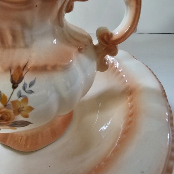 Vintage Pitcher Jug and Wash Basin bowl floral peach small - Picture 12 of 12